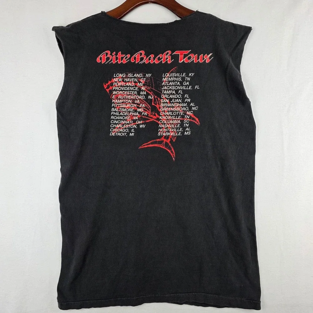 Vintage 1987 Great White Bite Back Tour Shirt Mens Black Cut Off Muscle Tee 80s - Picture 6 of 7